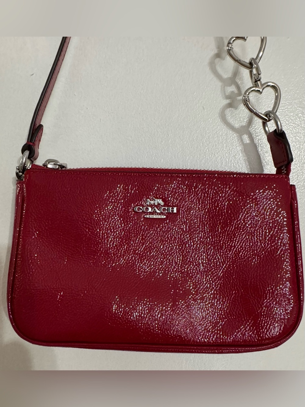 Coach Red Patent Leather Nolita 19 bag with hearts and leather strap EUC